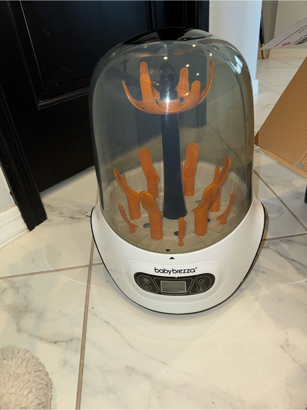 Baby Brezza Baby Bottle Sterilizer & Drying Rack - White with Orange